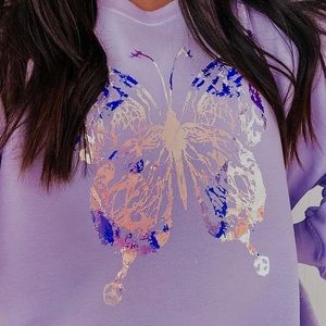 Oversized Lavender Butterfly Sweatshirt